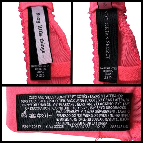 Victoria’s Secret Coral Floral Embroidered Sequin Push Up Bra 32D Bows Neon Pink - Picture 6 of 7